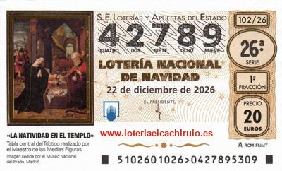 Anverso del décimo 42789 de la Lotería de Navidad 2026, de El Prat de Llobregat (Barcelona)